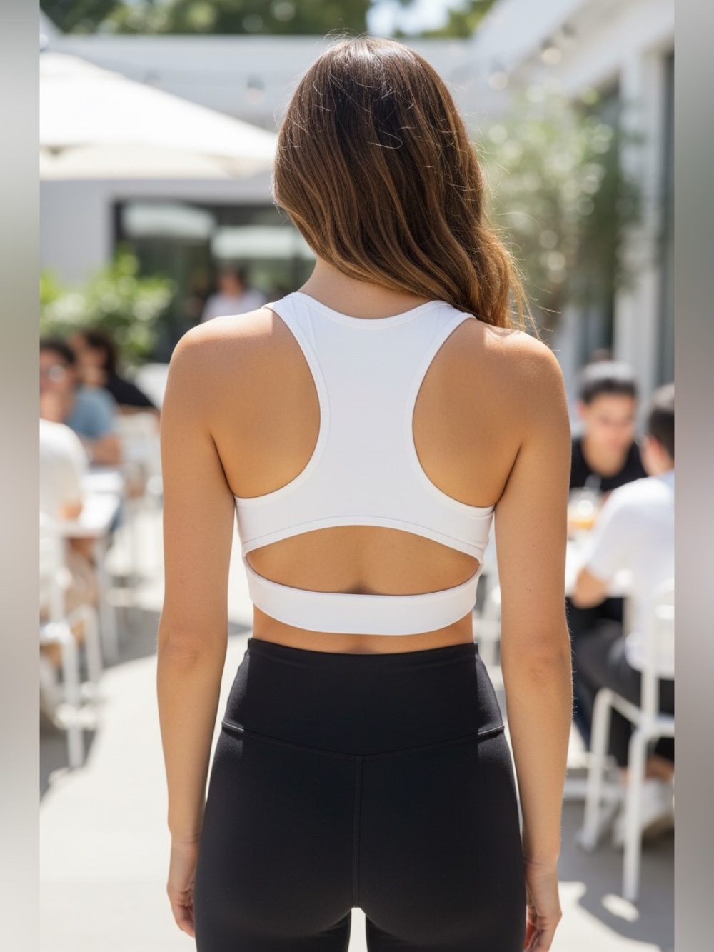 Kimberly Racerback Cutout Sports Bra — White A164